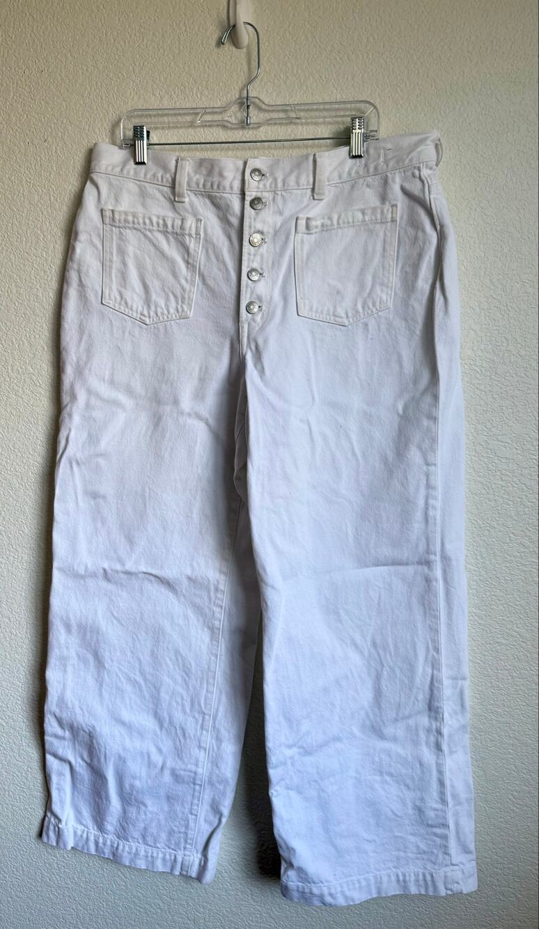 Madewell Women Jeans Superwide Leg 33 White Button Fly Patch Pockets FLAW